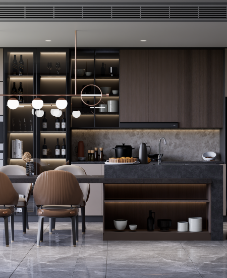 Stylish modern kitchen interior with sleek design elements in Indonesia.